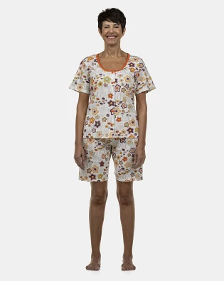 Pijama Feminino Adulto Manga Curta Aberto e Bermuda