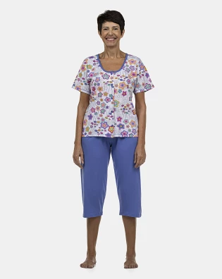 Pijama Feminino Adulto Manga Curta Aberta e Corsário