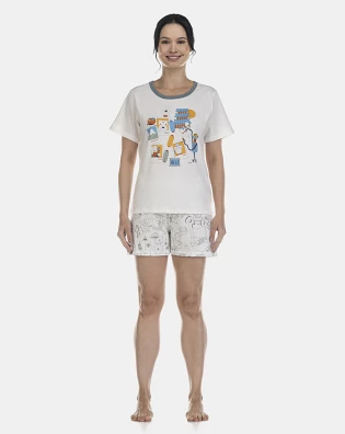 Pijama Feminino Adulto Manga Curta e Short