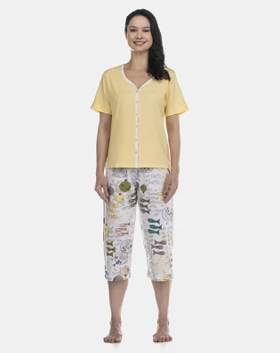 Pijama Feminino Adulto Manga Curta Aberto e Corsário