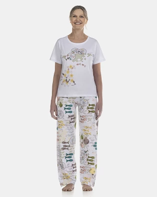 Pijama Feminino Adulto Manga Curta e Calça