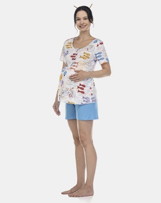 Pijama Feminino Gestante Manga Curta e Short
