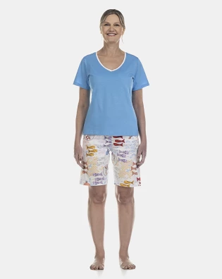 Pijama Feminino Adulto Manga Curta e Bermuda