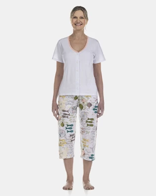 Pijama Feminino Adulto Manga Curta Aberto e Corsário