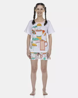Pijama Feminino Adulto Manga Curta e Short