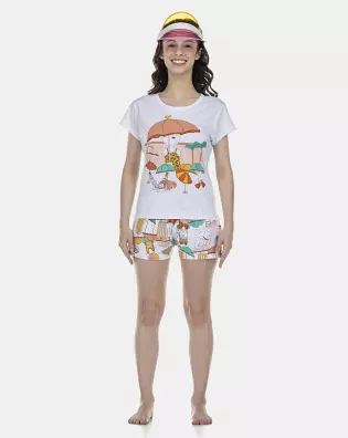 Pijama Feminino Adulto Baby-Look Manga Curta e Short