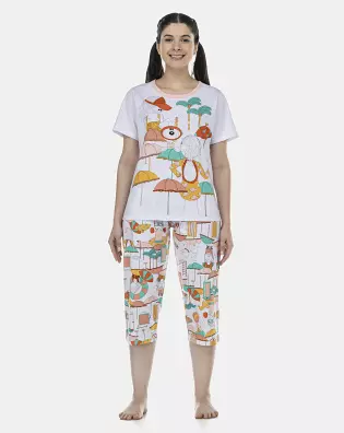 Pijama Feminino Adulto Manga Curta e Corsário