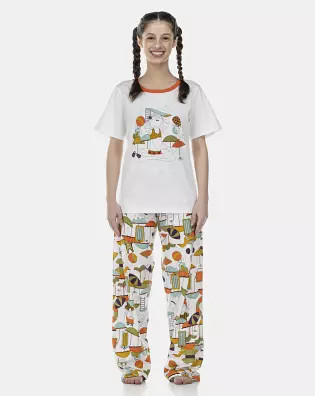 Pijama Feminino Adulto Manga Curta e Calça
