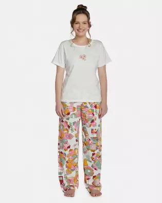 Pijama Feminino Adulto Manga Curta e Calça