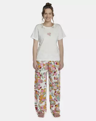 Pijama Feminino Adulto Manga Curta e Calça