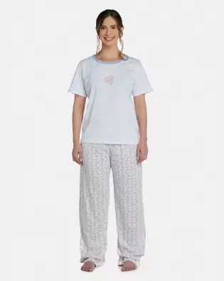 Pijama Feminino Adulto Manga Curta e Calça