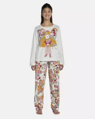 Pijama Feminino Adulto Manga Longa e Calça