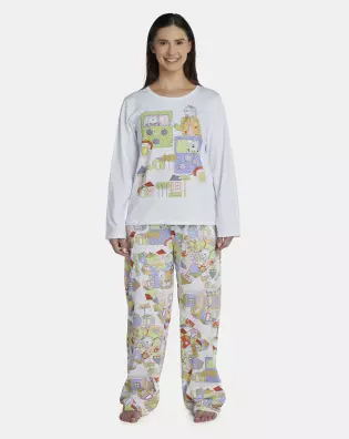 Pijama Feminino Adulto Manga Longa e Calça