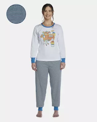 Pijama Feminino Adulto Manga Longa e Calça Com Punhos