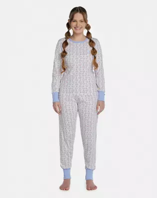 Pijama Feminino Adulto Manga Longa e Calça Com Punhos