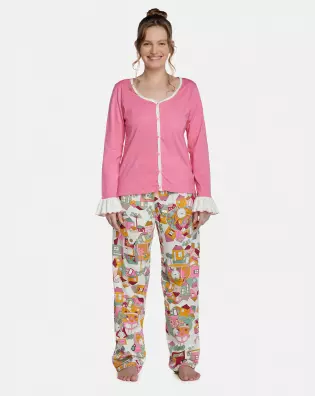 Pijama Feminino Adulto Manga Longa e Calça