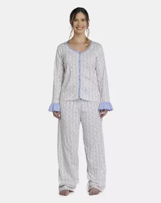 Pijama Feminino Adulto Manga Longa e Calça