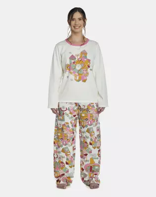 Pijama Feminino Adulto Manga Longa e Calça Moletinho