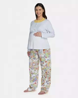 Pijama Feminino Adulto Gestante Manga Longa e Calça