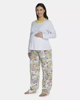 Pijama Feminino Adulto Gestante Manga Longa e Calça