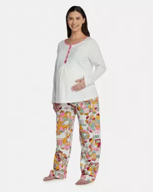 Pijama Feminino Adulto Gestante Manga Longa e Calça