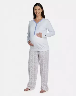 Pijama Feminino Adulto Gestante Manga Longa e Calça
