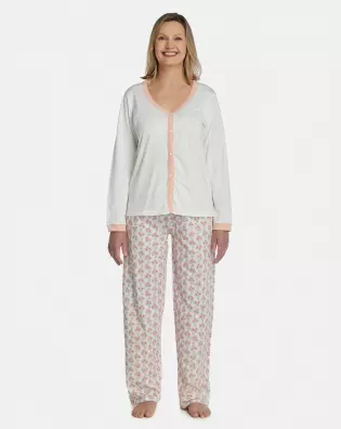 Pijama Feminino Adulto Manga Longa Com Abertura e Calça