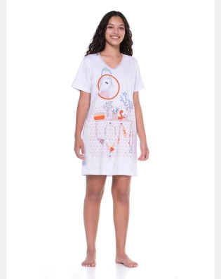 Camisão Feminino Adulto Manga Curta Decote V
