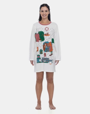 Pijama Camisão Feminino Adulto Manga Longa Pat