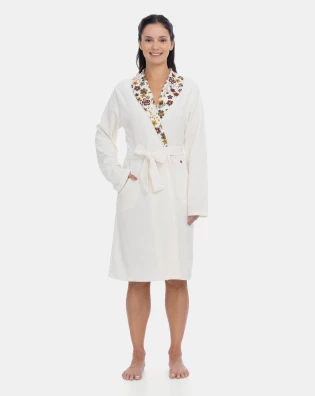  Roupão Sonhart Atoalhado Feminino Manga Longa Transpasse Creme