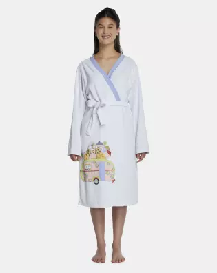 Roupão Feminino Adulto Manga Longa Traspassado Com Bolsos Atoalhado