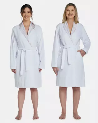 Roupão Feminino Adulto Manga Longa Traspassado Com Bolsos Atoalhado