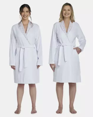 Roupão Feminino Adulto Manga Longa Traspassado Com Bolsos Atoalhado