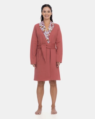 Robe Feminino  Adulto Manga Longa Transpasse Cinto Rosa