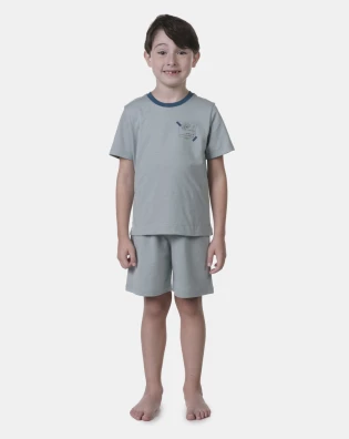 Pijama Masculino Infantil manga curta e short Azul 