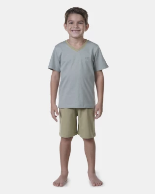 Pijama Masculino Infantil manga curta e bermuda Verde