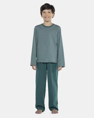Pijama Masculino Kids Manga Longa Com Listras e Calça