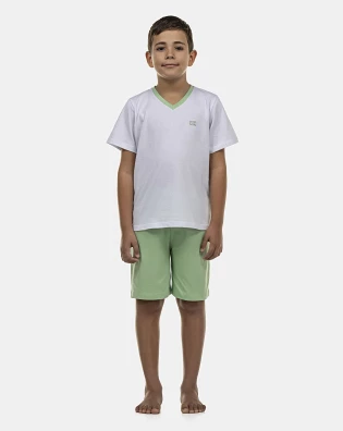 Pijama Masculino Kids Manga Curta Decote V e Bermuda 