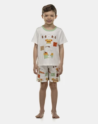 Pijama Masculino Kids Manga Curta e Bermuda