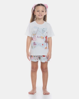 Conjunto de Pijama Feminino Infantil manga curta e short Pat e Annie