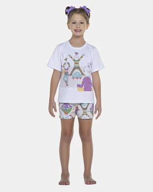 Pijama Feminino Kids Manga Curta e Short