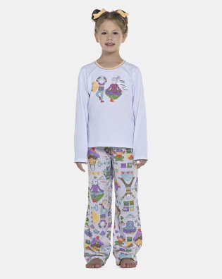Pijama Feminino Kids Manga Longa e Calça