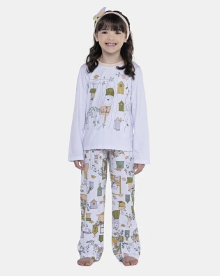 Pijama Feminino Kids Manga Longa e Calça
