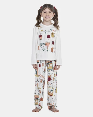 Pijama Feminino Kids Manga Longa e Calça