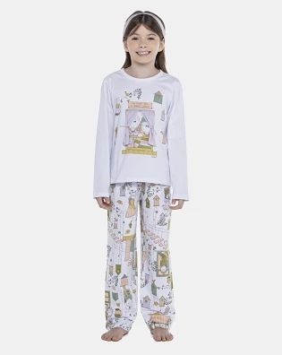Pijama Feminino Kids Manga Longa e Calça 