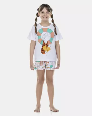 Pijama Feminino Kids Manga Curta e Short