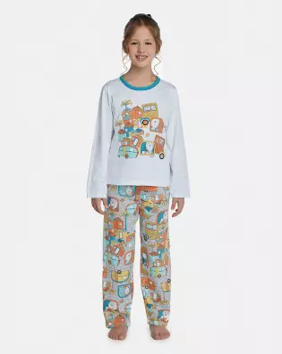Pijama Feminino Kids Manga Longa e Calça