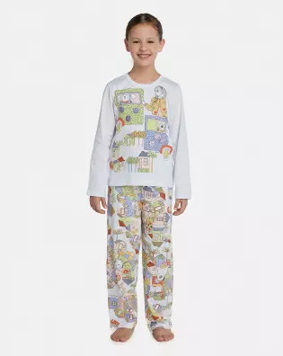 Pijama Feminino Kids Manga Longa e Calça