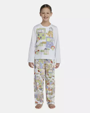 Pijama Feminino Kids Manga Longa e Calça