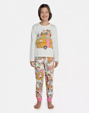 Pijama Feminino Kids Manga Longa e Calça Com Punhos